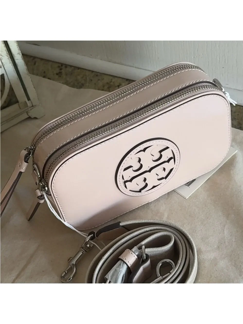 New Tory Burch MILLER SPAZZOLATO MINI CROSSBODY BAG Sift Pink